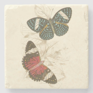 Sepia Leaves with Colourful Butterflies Stone Coaster