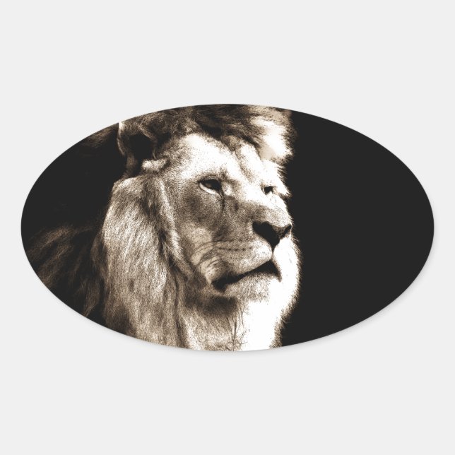 Sepia Lion Oval Sticker (Front)