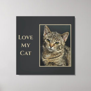 Sepia Love my Cat with Photo Canvas Print