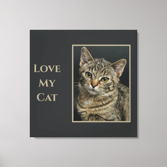 Sepia Love my Cat with Photo Canvas Print (Front)