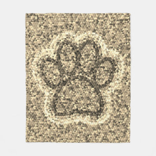 Sepia Low Poly Dog Paw Print Fleece Blanket