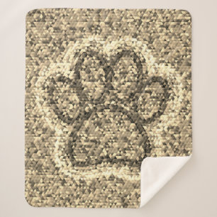 Sepia Low Poly Dog Paw Print Sherpa Blanket
