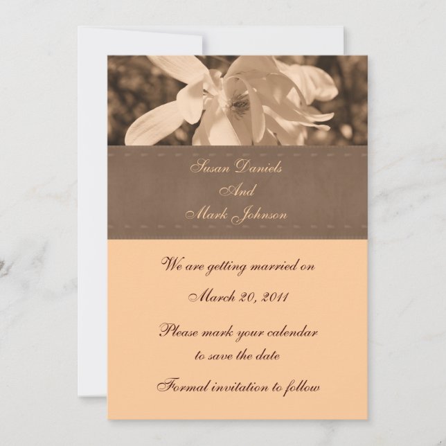 Sepia Magnolia Flower Wedding Save The Date Invitation (Front)