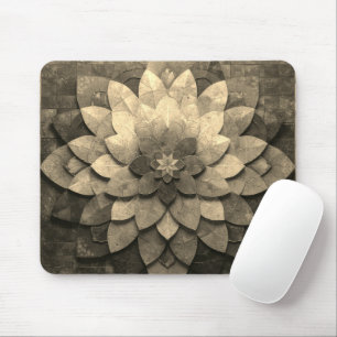 Sepia Mandala Art Textured Flower Mouse Mat