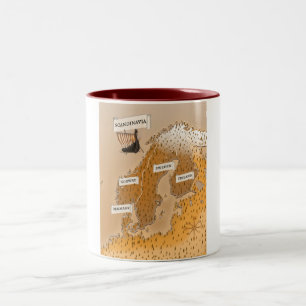 Sepia Map Of Scandinavia Two-Tone Coffee Mug