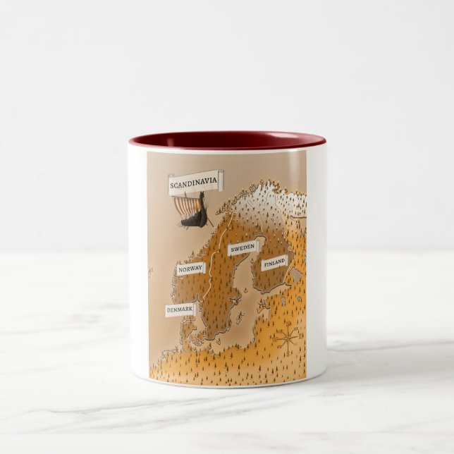 Sepia Map Of Scandinavia Two-Tone Coffee Mug (Center)
