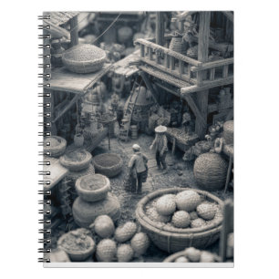 Sepia Market Scene Basket Detail Notebook