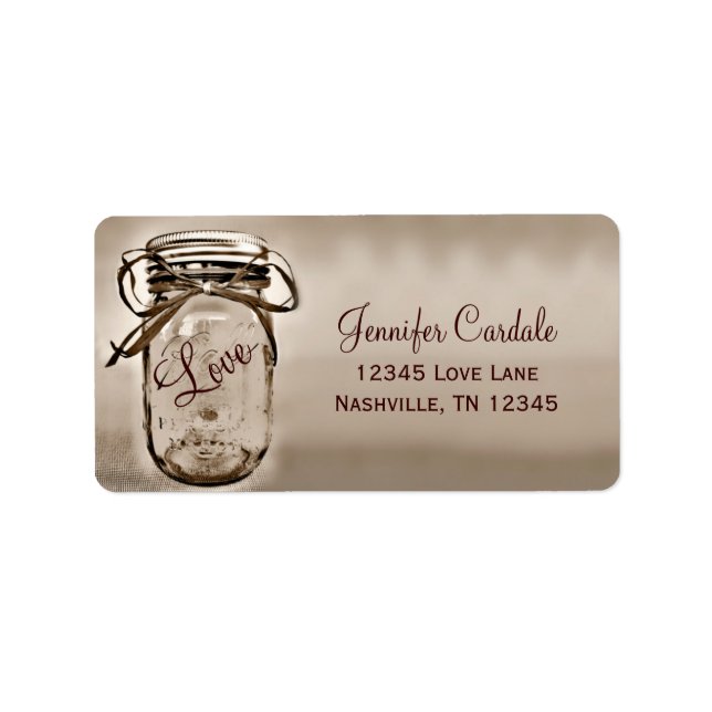 Sepia Mason Jar Wedding Return Address Labels (Front)