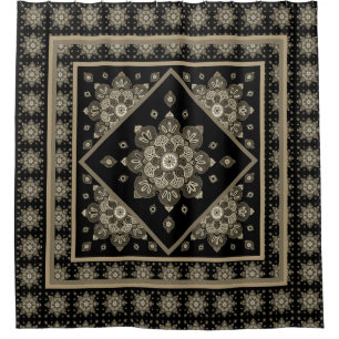 Sepia Medallions on black Shower Curtain