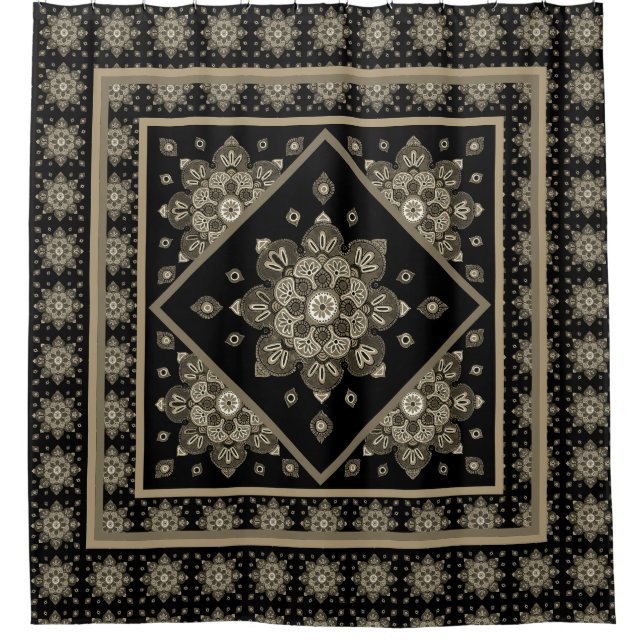 Sepia Medallions on black Shower Curtain (Front)