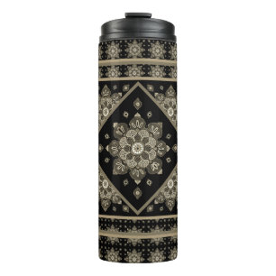 Sepia Medallions on black Thermal Tumbler