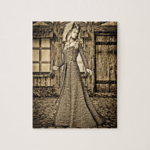 Sepia Mediaeval Princess Renaissance Art Jigsaw Puzzle