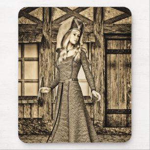 Sepia Mediaeval Princess Renaissance Art Mouse Mat