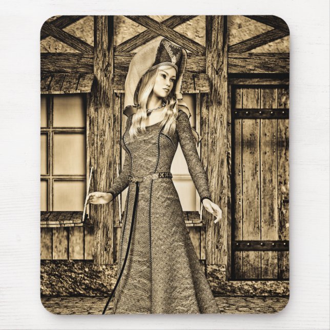 Sepia Mediaeval Princess Renaissance Art Mouse Mat (Front)