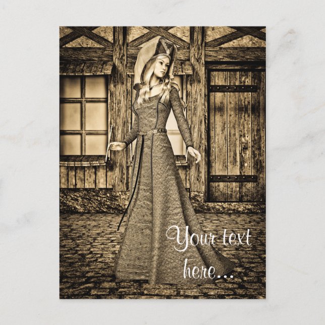 Sepia Mediaeval Princess Renaissance Art Postcard (Front)