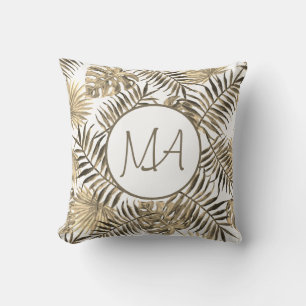 Sepia Monogrammed Tropical Jungle Leaf Decor Cushion