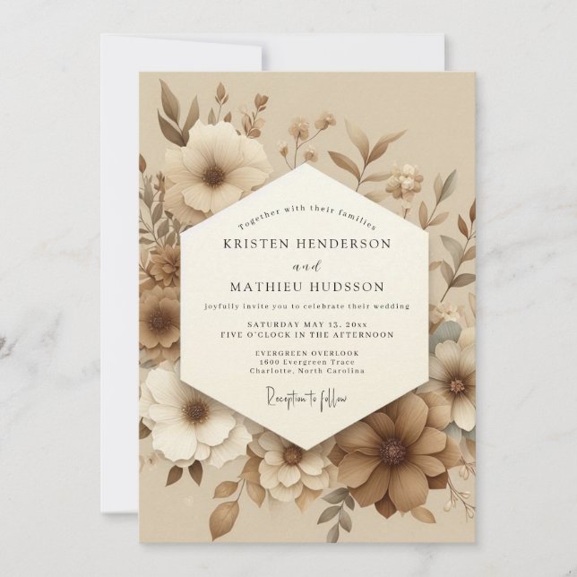 Sepia Muted Bloom Wedding Invitation (Front)