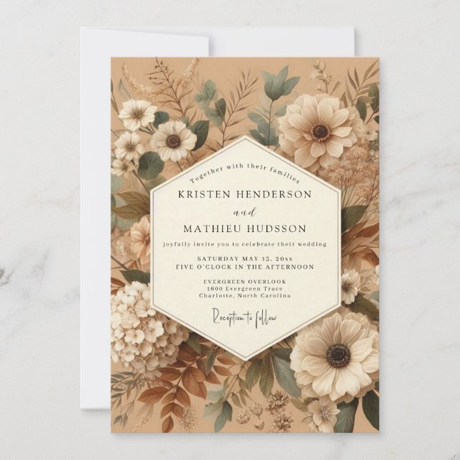 Sepia Muted Botanical Wedding Invitation (Front)