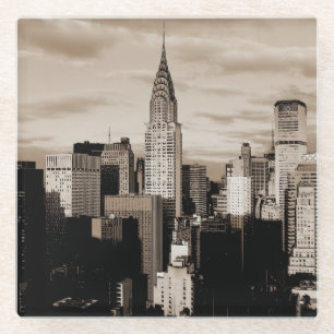 Sepia New York City Ink Sketch Glass Coaster