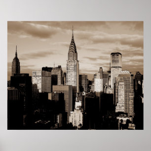 Sepia New York City Ink Sketch Poster