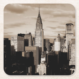 Sepia New York City Ink Sketch Square Paper Coaster