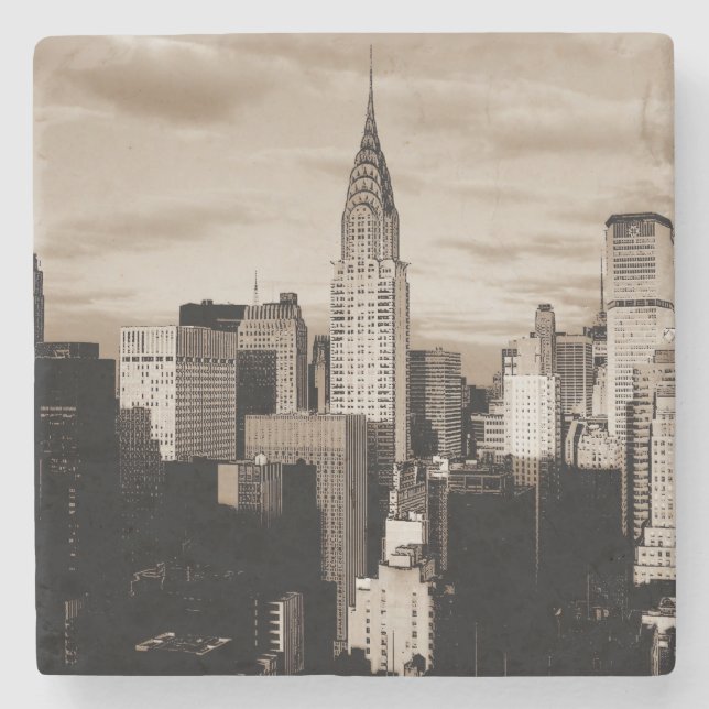 Sepia New York City Ink Sketch Stone Coaster (Front)