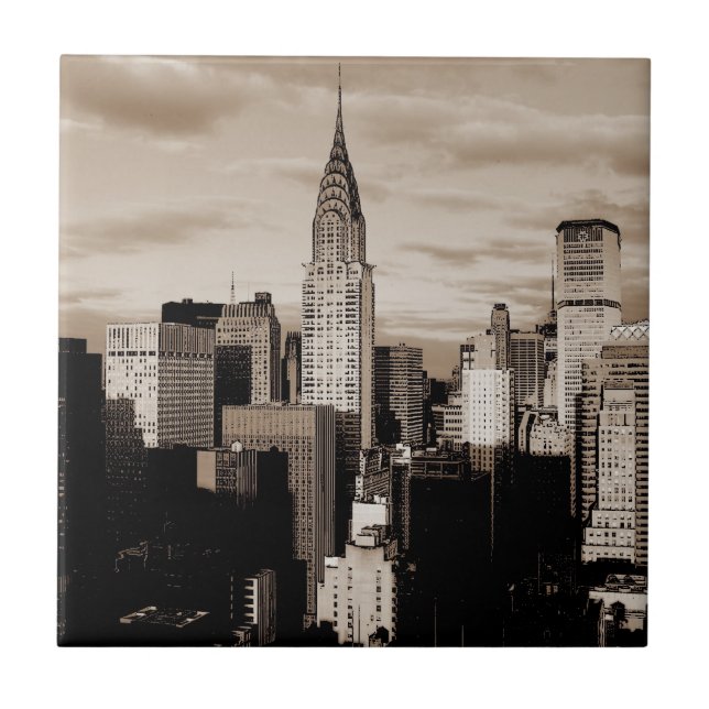 Sepia New York City Ink Sketch Tile (Front)