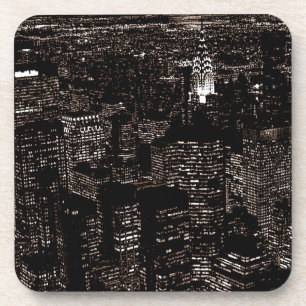 Sepia New York City Night Skyline Coaster