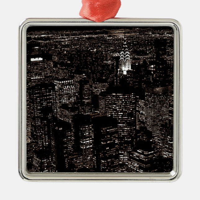 Sepia New York City Night Skyline Metal Tree Decoration (Front)