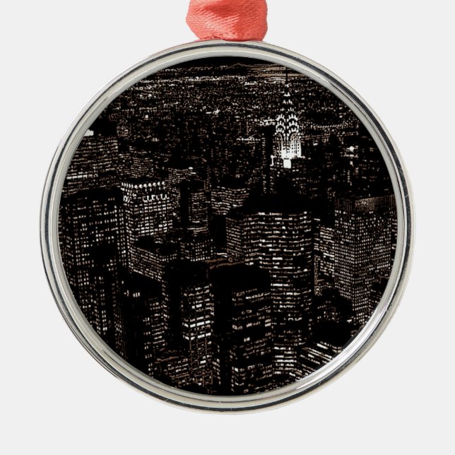 Sepia New York City Night Skyline Metal Tree Decoration (Front)