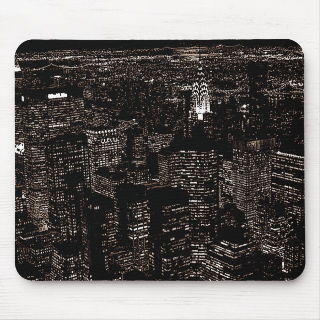 Sepia New York City Night Skyline Mouse Mat (Front)