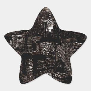 Sepia New York City Night Skyline Star Sticker