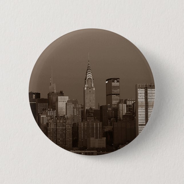 Sepia New York City Skyline 6 Cm Round Badge (Front)