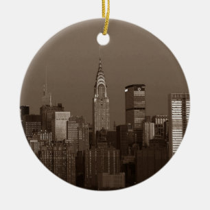 Sepia New York City Skyline Ceramic Tree Decoration