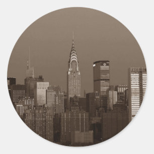 Sepia New York City Skyline Classic Round Sticker