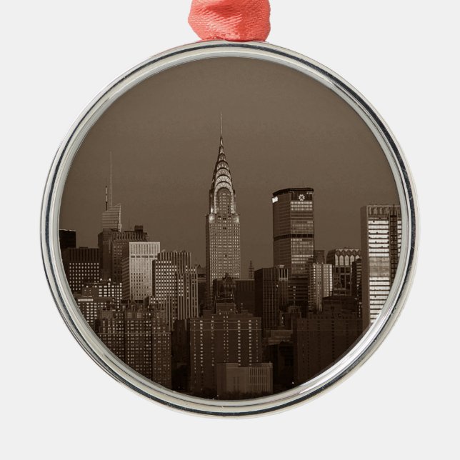 Sepia New York City Skyline Metal Tree Decoration (Front)