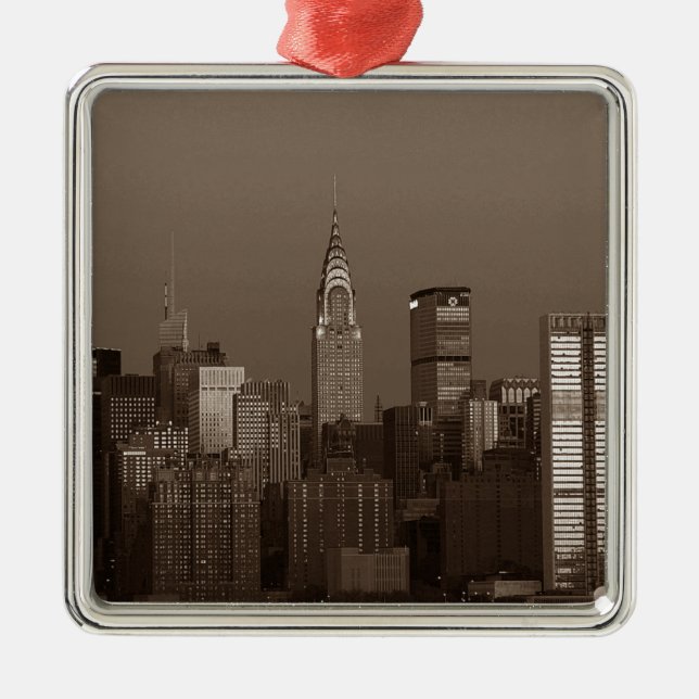 Sepia New York City Skyline Metal Tree Decoration (Front)