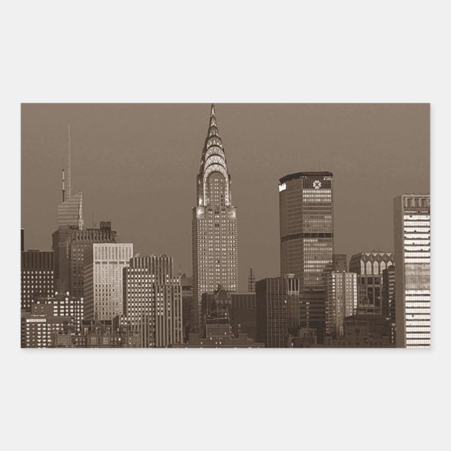 Sepia New York City Skyline Rectangular Sticker (Front)