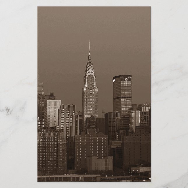 Sepia New York City Skyline Stationery (Front)