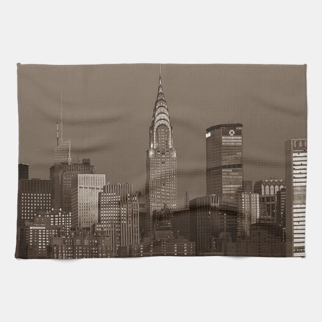 Sepia New York City Skyline Tea Towel (Horizontal)