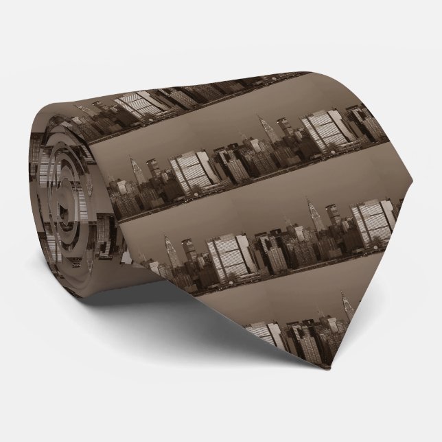 Sepia New York City Skyline Tie (Rolled)