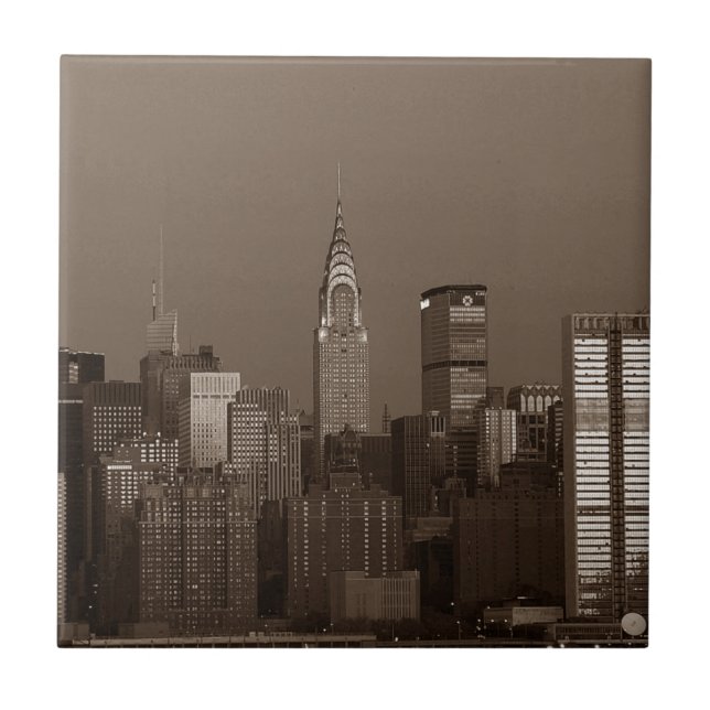 Sepia New York City Skyline Tile (Front)