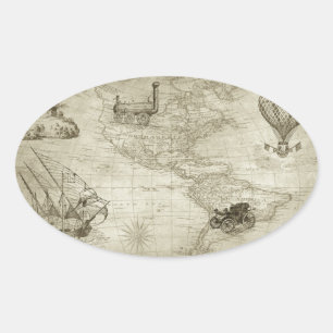 Sepia Old Antique Vintage United States Map Travel Oval Sticker