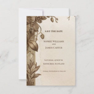 Sepia Orchid Save The Date Card