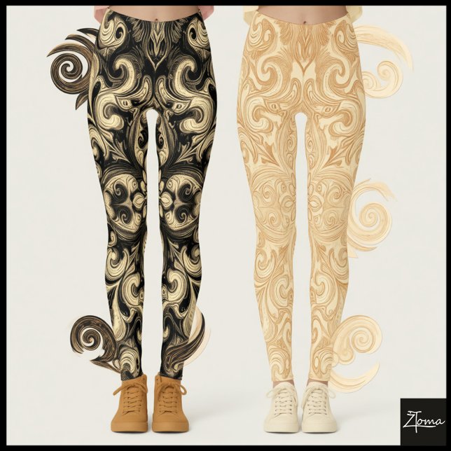 Sepia Ornamental Filigree Dark Mandala Pattern Leggings (Creator Uploaded)