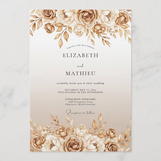Sepia Painterly Floral Wedding Invitation (Front)