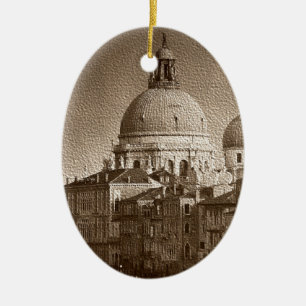 Sepia Paper Effect Venice Grand Canal Ceramic Tree Decoration