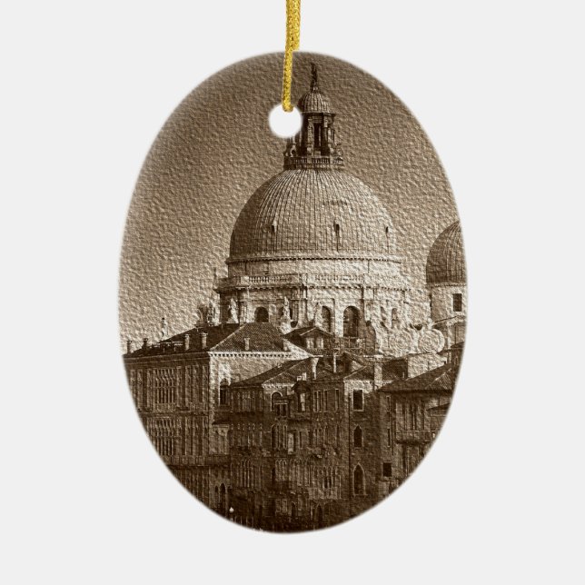 Sepia Paper Effect Venice Grand Canal Ceramic Tree Decoration (Front)