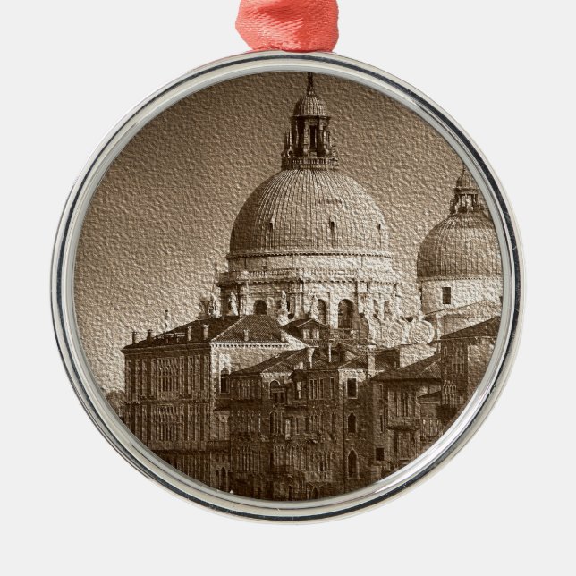 Sepia Paper Effect Venice Grand Canal Metal Tree Decoration (Front)