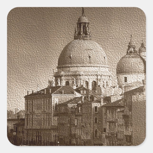 Sepia Paper Effect Venice Grand Canal Square Sticker (Front)